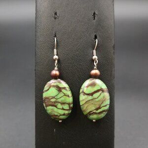 Silver Plated Green Copper Turquoise Stone Earrings A7010